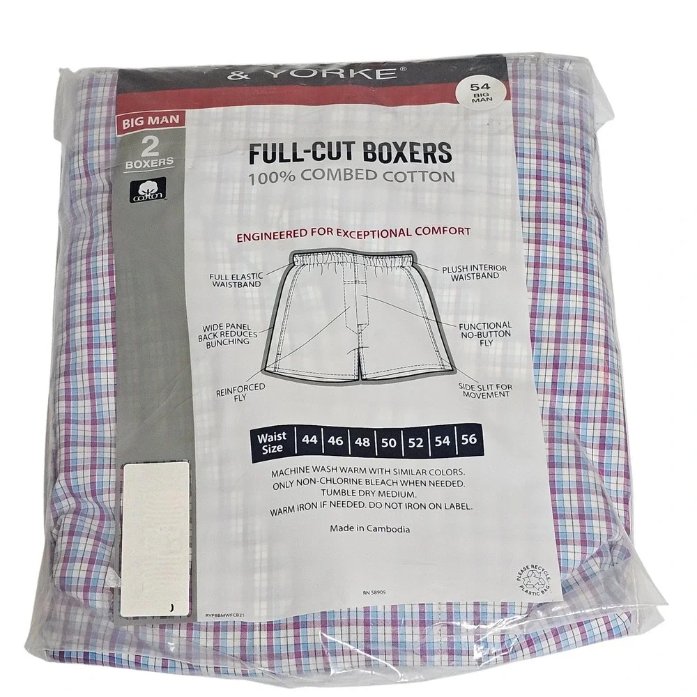Lot of 2 Big Man Boxers Size 54 Roundtree & Yorke (4 Pairs) Full-Cut Underwear‎